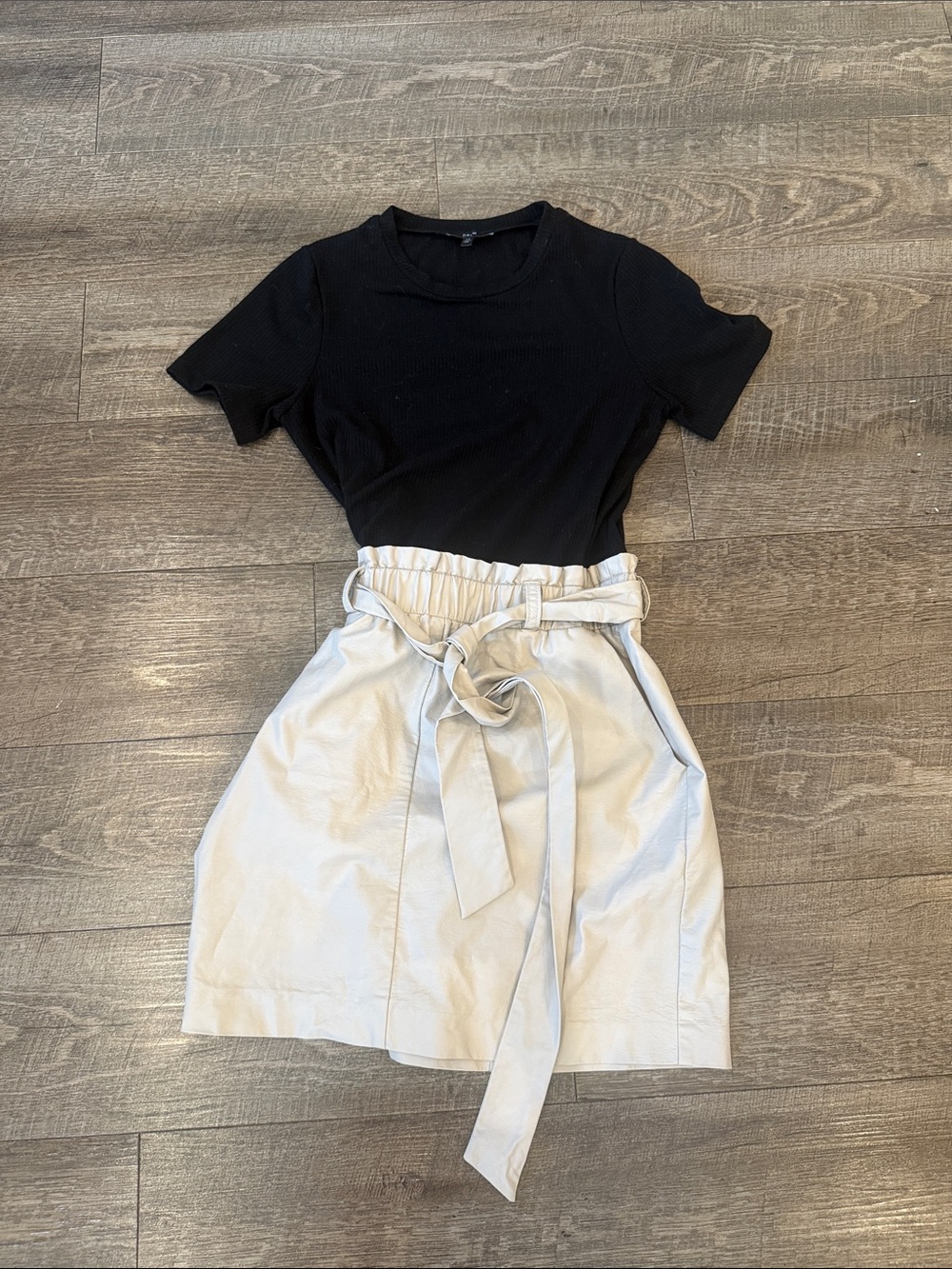 DREW Black Top with Cream Paperbag Mini Skirt